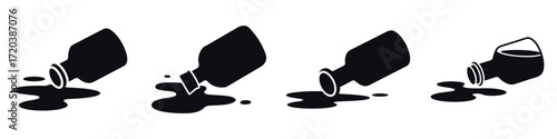 Spilled Potion Bottle Vector Icons – Halloween Magic Elixir Silhouettes, Poison Spill Clipart, Witchcraft Elements for Spooky Design, Horror Decor, and Haunted Illustration Projects