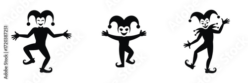 Creepy Halloween Jester Silhouettes – Spooky Clown Vector Icons, Evil Joker Clipart, Horror Harlequin Characters for Halloween Design, Haunted Graphics, and Costume Party Themes