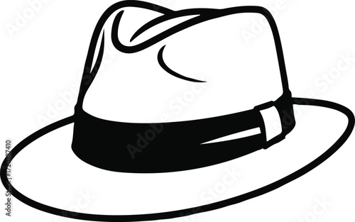 Stylish fedora hat, bold black outline, clean vector