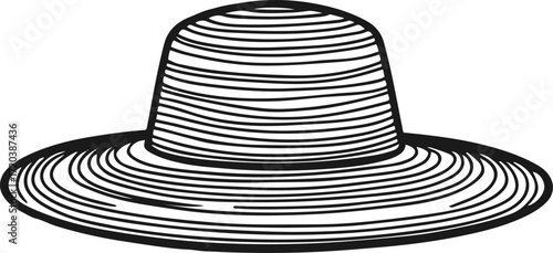 Wide brim summer hat, thick outline, minimal line art 1.