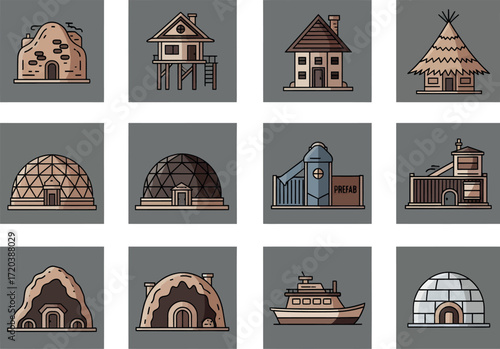 House Styles Icon Set: Vector Illustration