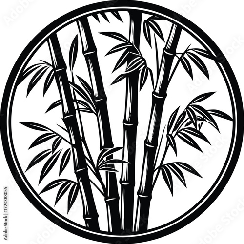 A beautiful tropical bamboo forest pattern with green leaves and branches in a Japanese style illustration