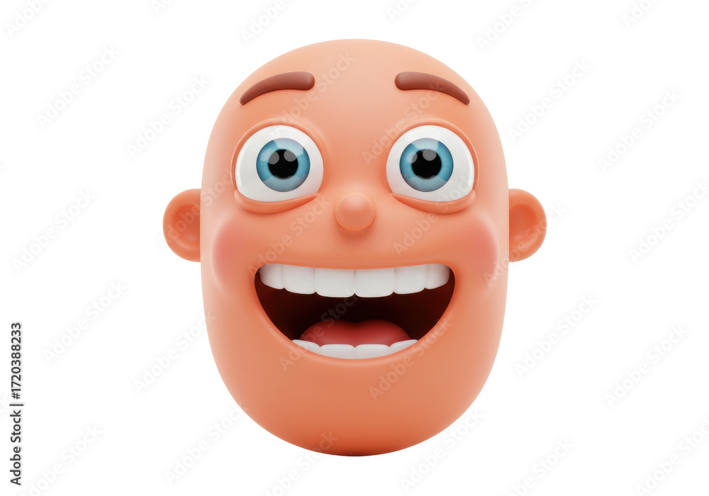 Fototapeta premium Isolated funny cartoon head with a big smile and wide-open eyes for use in illustrations