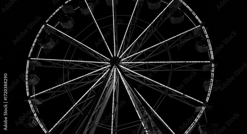 Fototapeta premium Captivating night Ferris wheel glowing with bright lights against dark sky