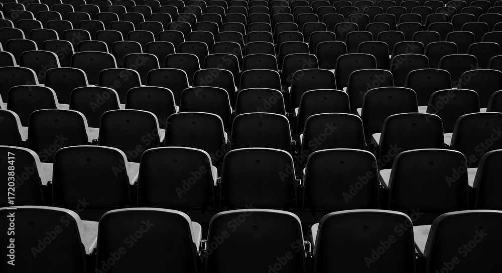Obraz premium Empty stadium seats create a dramatic, modern geometric pattern with stark contrast