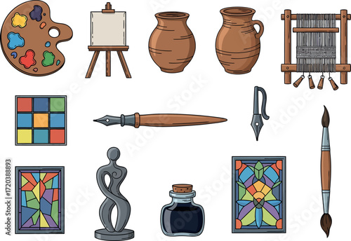 Art Supplies Vector Illustration Set