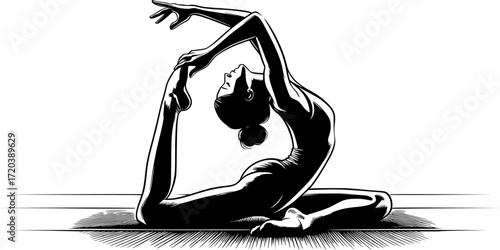 Gymnast Silhouette Stretching Floor Minimal Black and White Vector for Fitness Sports Design