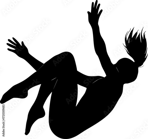 Minimal black and white silhouette of a gymnast twisting in a somersault, elegant vector art perfect for gymnastics, sports, acrobatics, fitness, and minimal design projects