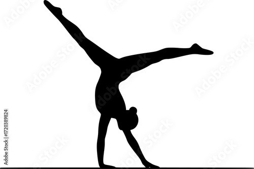 Gymnast Mid Cartwheel Silhouette Black and White Vector, Minimalist Sports Illustration
