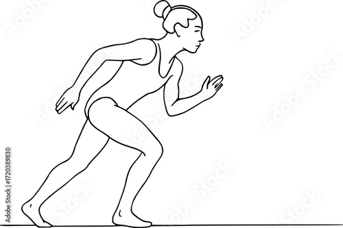 Minimal contour sketch of a gymnast preparing for a run, elegant black and white vector illustration for posters, sports designs, and monochrome artwork.