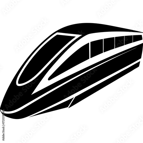 Futuristic Bullet Train in Motion Silhouette Vector on White Background, Dynamic High-Speed Train Vector, Sleek Modern Bullet Train Clipart, Minimalist Angled Train Silhouette
