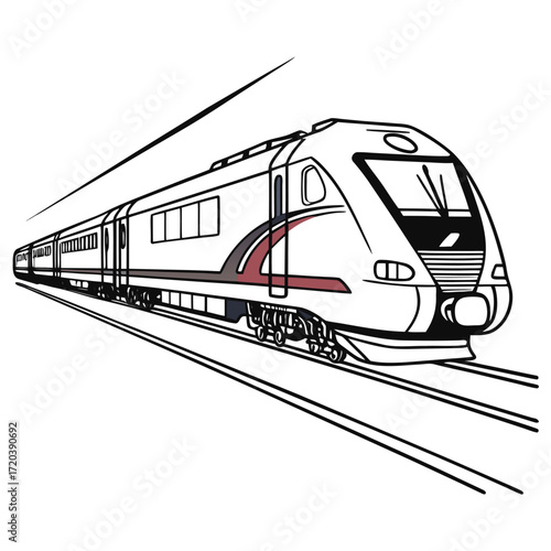 Modern High-Speed Train Vector Illustration with Geometric Patterns on White Background, Colorful Bullet Train Vector Art, Sleek Aerodynamic Train Clipart, Futuristic Railway Design Vector