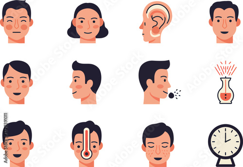 Flat Icons: Human Head, Illness Symptoms