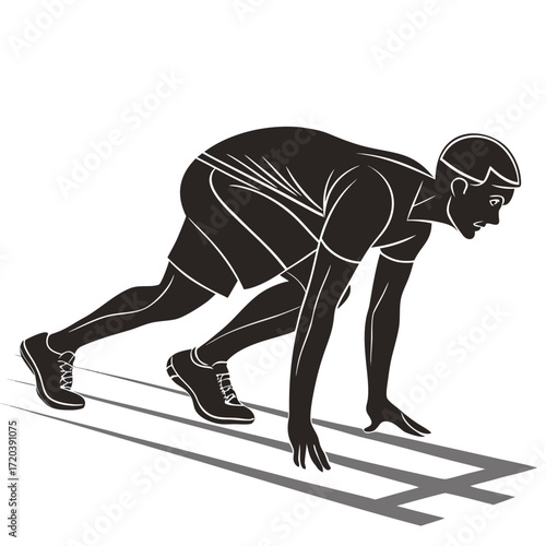 Runner crouched at starting line silhouette
