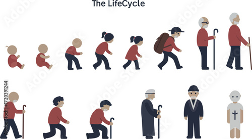 Flat Illustration of Human Lifecycle Stages