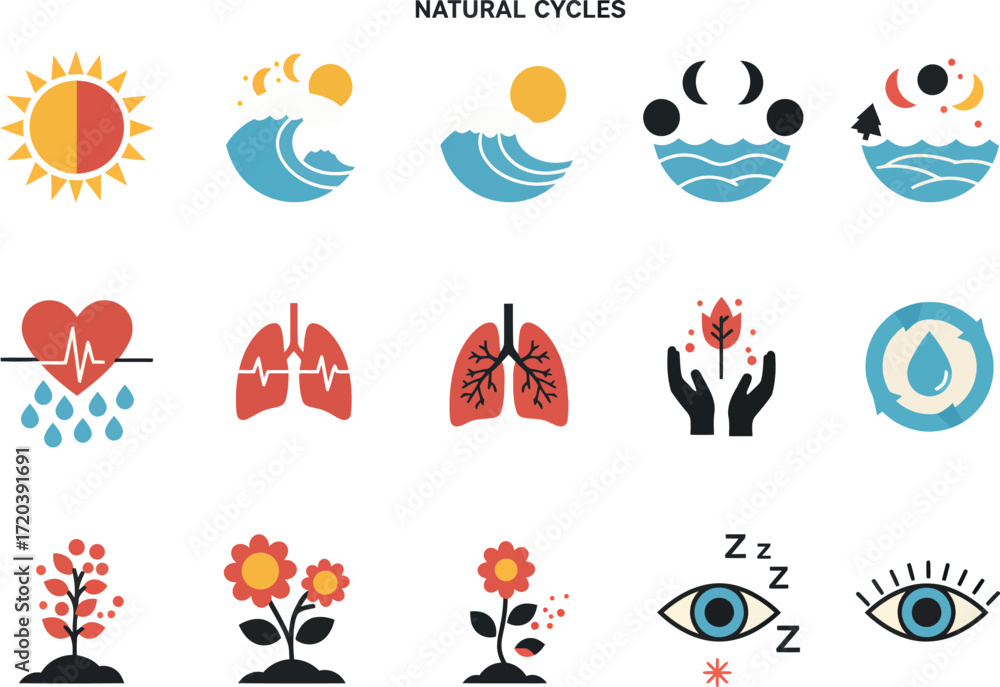 Fototapeta premium Natural Cycles Icons: Flat Vector Set