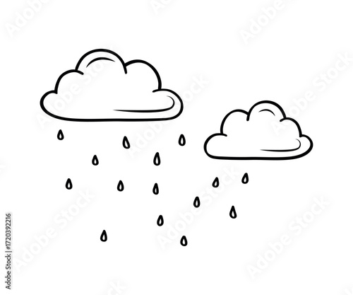 Illustration of rain clouds and rain is a minimalistic vector illustration, a simple transparent graphic element.Isolated on a white background. Vector illustration