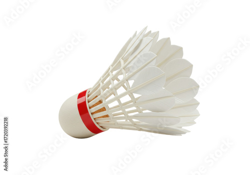 Tableau sur toile Isolated badminton birdie object with red stripe, sport equipment for recreation