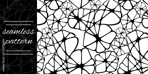 An abstract seamless doodle pattern with curved lines reminiscent of flowers or spider webs. Suitable for textiles, wallpaper, packaging, and backgrounds. 