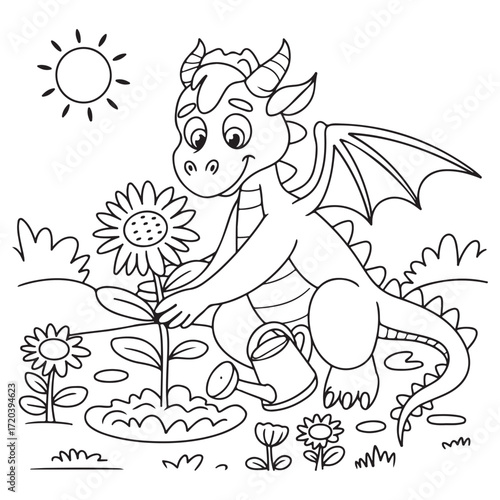 little dragon Coloring
Pages with Black and white
vector illustration