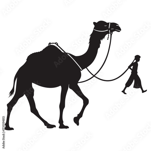 Camel being led by rope silhouette