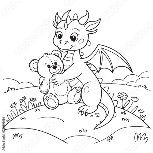 cute little dragon Coloring
Pages with Black and white
vector illustration
