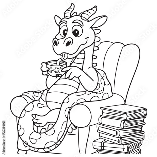 cute little dragon Coloring
Pages with Black and white
vector illustration