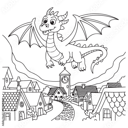 cute little dragon Coloring
Pages with Black and white
vector illustration