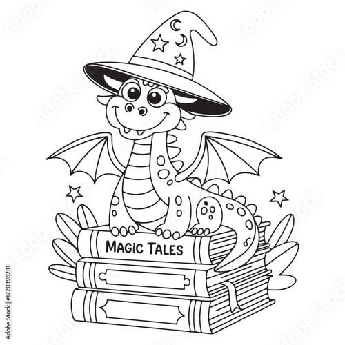 cute little dragon Coloring
Pages with Black and white
vector illustration
