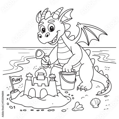 cute little dragon Coloring
Pages with Black and white
vector illustration
