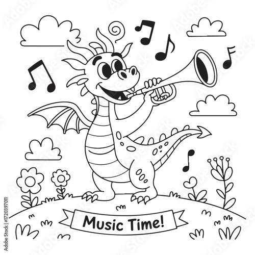cute little dragon Coloring
Pages with Black and white
vector illustration