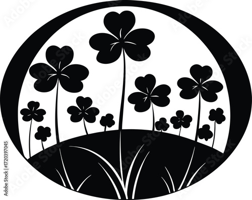 Clover Patch Silhouette | Lucky Plant Vector Illustration