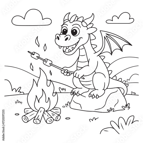 cute little dragon Coloring
Pages with Black and white
vector illustration

