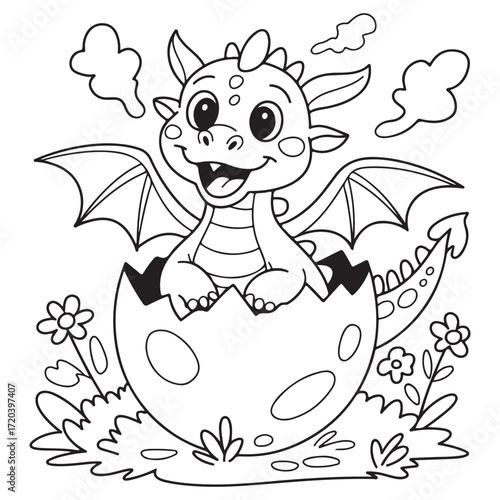 cute little dragon Coloring Pages
with Black and white vector
illustration