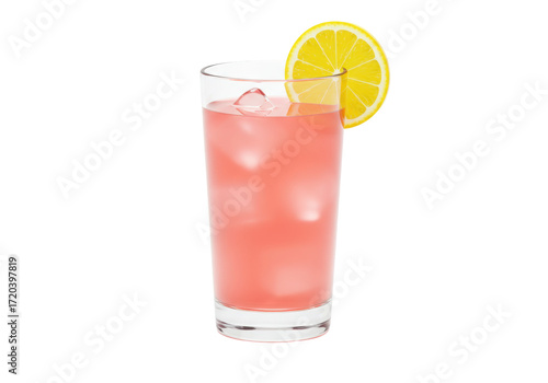 Isolated pink cocktail drink with lemon garnish, refreshing chilled alcohol beverage at bar