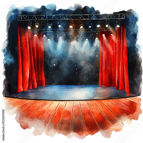 Scottish Indie Theatre, watercolor vector, isolated on a white background.