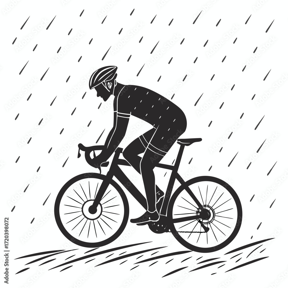 Fototapeta premium Cyclist riding through rain silhouette