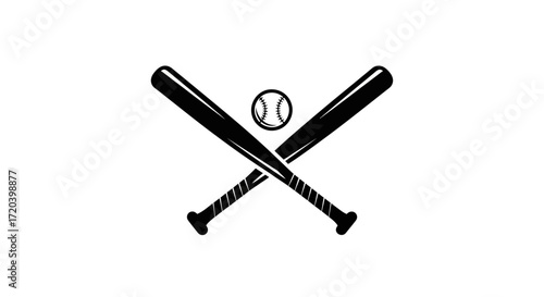 Crossed baseball bats with ball centered, classic sports icon.