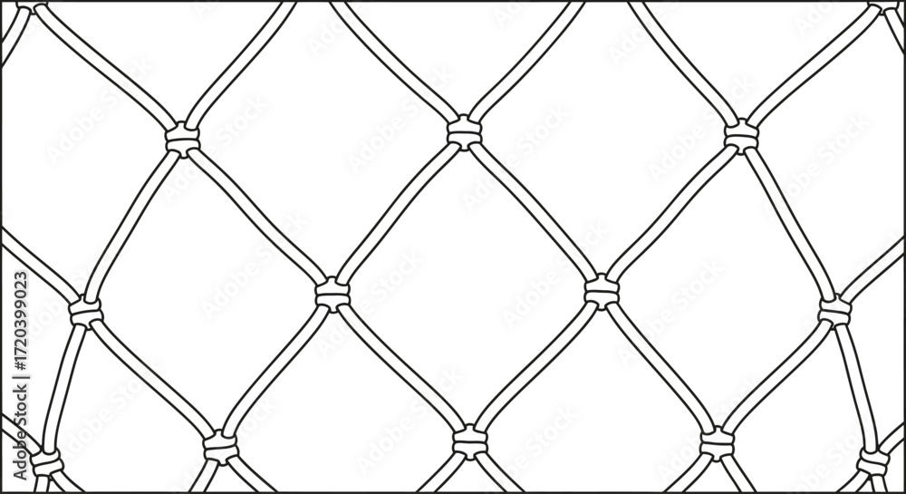 Naklejka premium Monochrome digital illustration of a hand-drawn knotted net, a seamless and repeating geometric grid pattern background