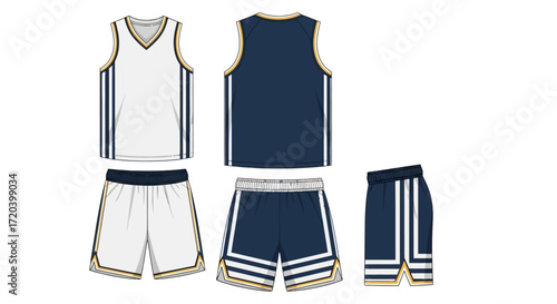 Basketball uniform template set with reversible jersey and shorts. Vector illustration of sportswear for team apparel design mockup