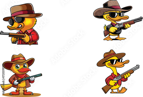 Cartoon Ducks Dressed as Cowboys Holding Shotguns hunter