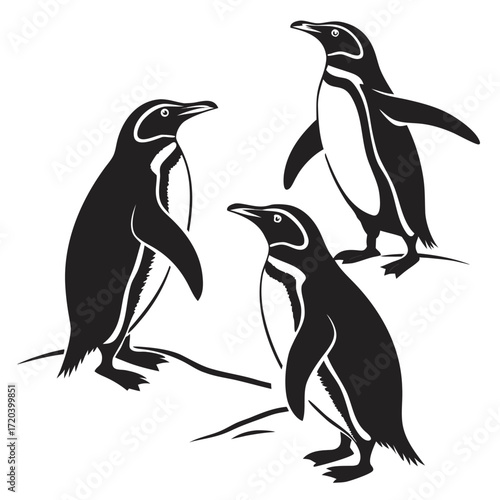 Penguin calling to group silhouette