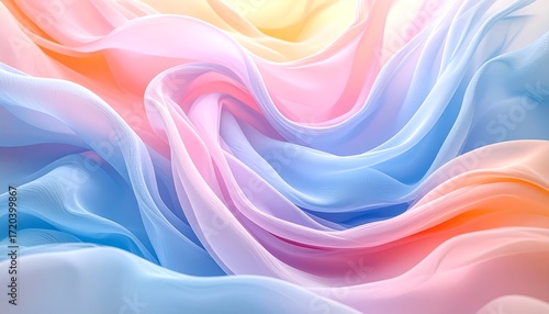 Abstract, flowing, multi-colored silk fabric. Soft, pastel hues create a graceful, airy and ethereal visual texture. Gradient light