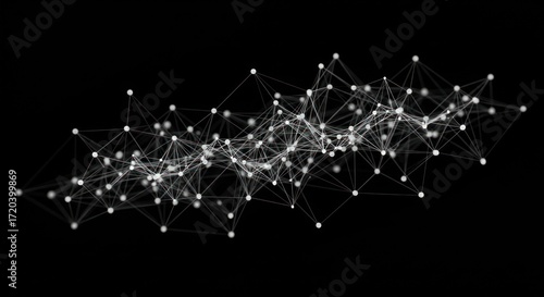 Network of interconnected nodes and lines on a dark background.
