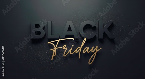 Black Friday Sale Banner with Elegant Gold Script Text and Glitter Particles on Dark Background