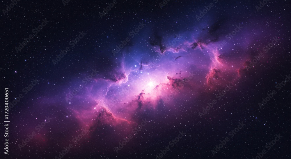 Fototapeta premium Nebulae in space with purple pink and blue colors against a dark background.