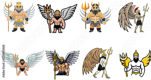 Eight Greek Gods With Wings And Tridents mythology titan