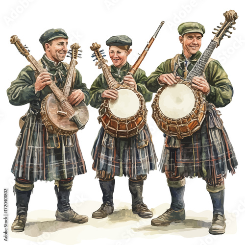 Scottish Artistic Festival, watercolor painting vector, isolated on a white background.