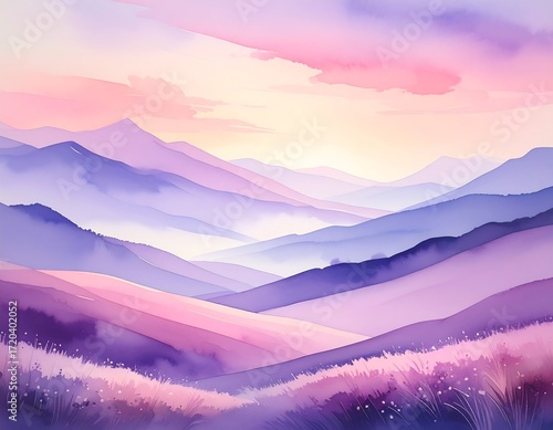 Pastel mountain landscape at sunrise