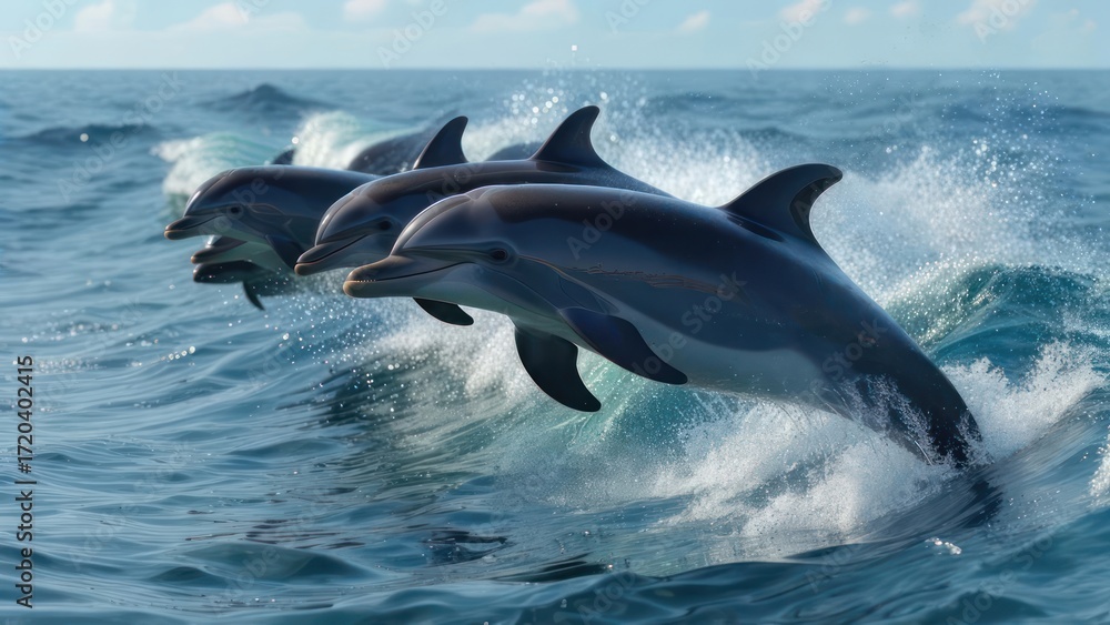 Fototapeta premium Dolphins leaping over waves